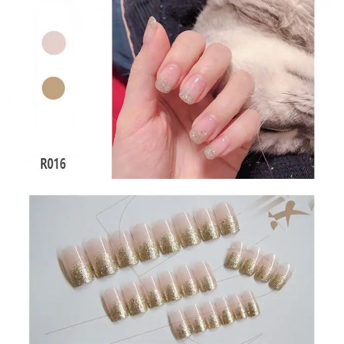 High Quality Fashion Style Wearable press on nails short Waterproof 24 Pieces Boxed Fake Nails Finished Nail Patch with Glue T