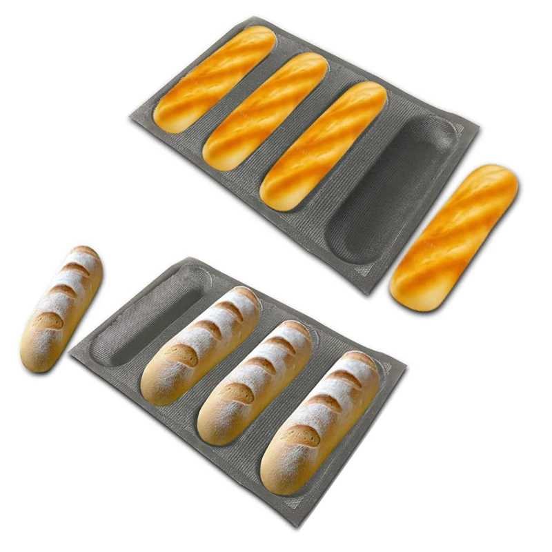 Черная прессформа для хлеба 4 полости силиконовая форма длинный квадрат багет
