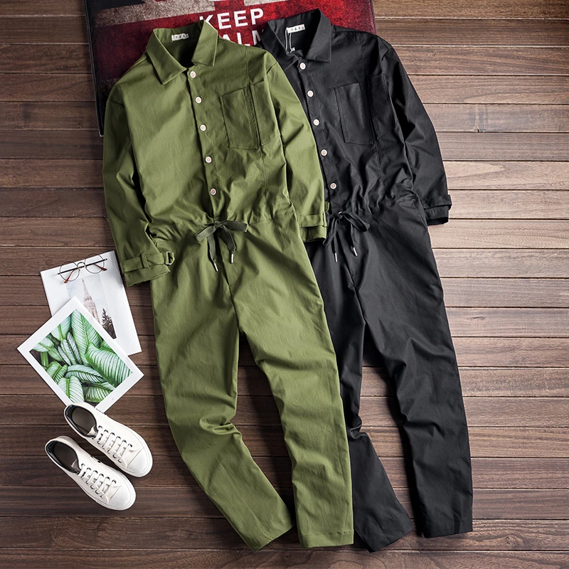 ZYYong Men's Loose Long Sleeve Jumpsuit Hip Hop Casual Comfortable Pants Streetwear Green Black Overalls | Мужская одежда