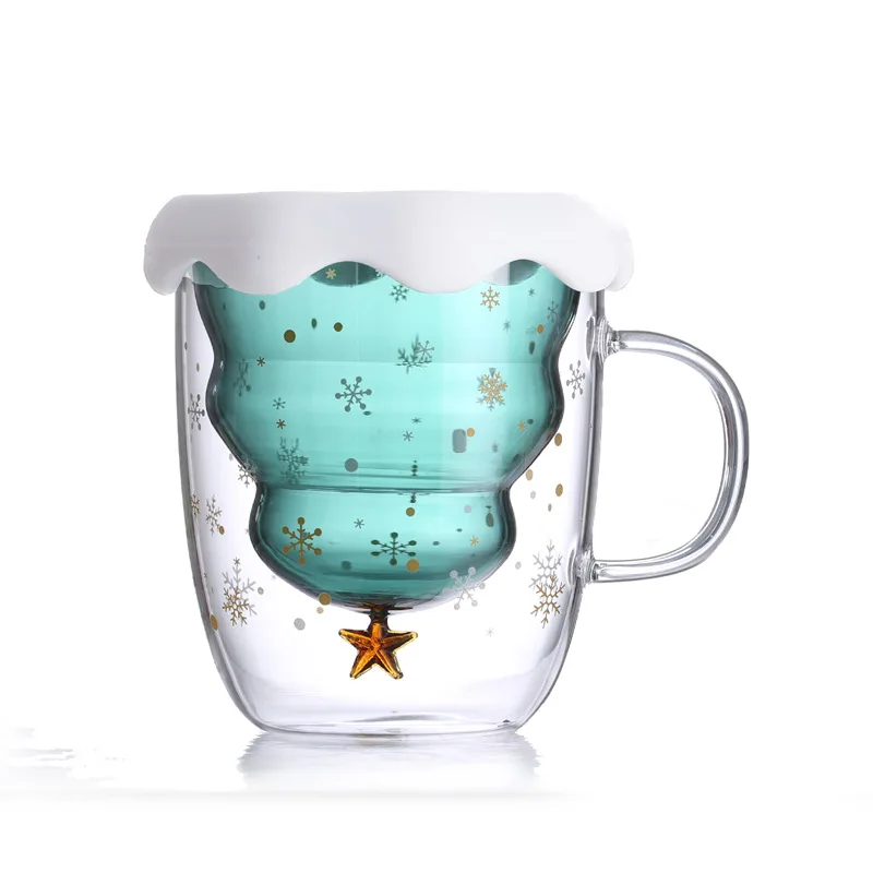 

300ML Double Layered Anti Scald Glass Christmas Tree Starry Sky Coffee Mug Thermal Insulation Breakfast Milk Cup Children's Gift