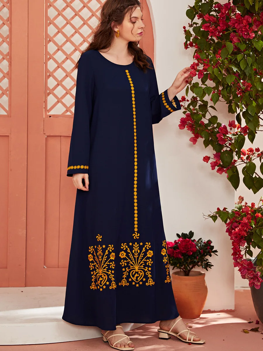 

Oversized Muslim Dress Women Bat Sleeve Print Kaftan Vestido Big Swing Loose Robe Longue Abaya Dubai Turkey Islamic Clothing