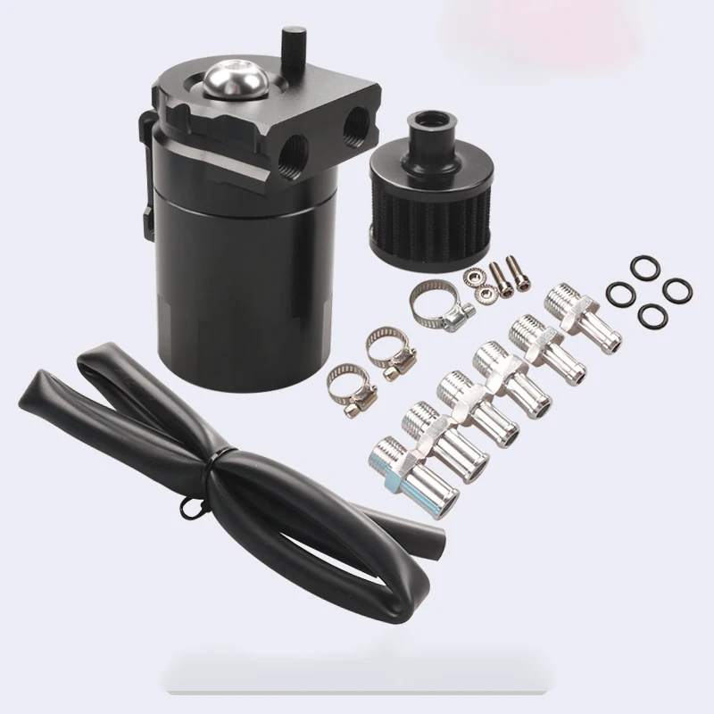 

300ml Oil Catch Reservoir Breather Can Tank Aluminum Alloy Ventilation Machine Filter Kit Cylinder Aluminum Engine Black