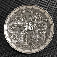 china elaboration old tibet silver engrave propitious dragon dish metal crafts home decoration
