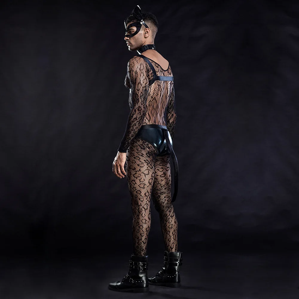 Новый сексуальный костюм кошки для мужчин косплей одежда прозрачное Сетчатое