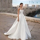 Шикарное свадебное платье без бретелек, Белое Атласное ТРАПЕЦИЕВИДНОЕ сексуальное свадебное платье, свадебные платья