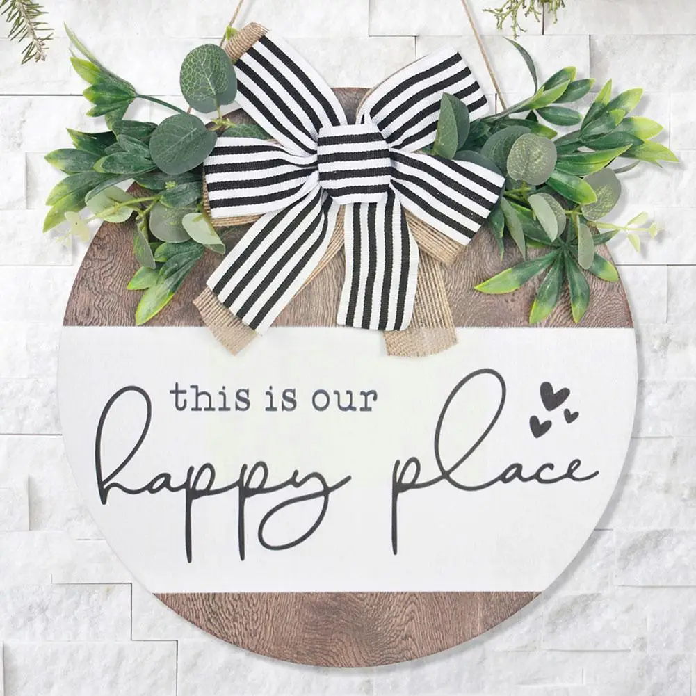 

1Pcs Round Wooden Listing Door Decoration Front Door Hanger Home Decor Wreath Signs X6T2