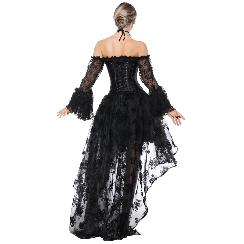 

WonderBeauty Women's Sexy Gothic Corset and Bustiers dress corset Steampunk Flounce skirt Black Lace Party Dress Femme Dress