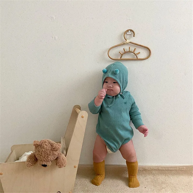 Детский комбинезон с шапкой комплекты Хлопковые вязаные свитера для малышей