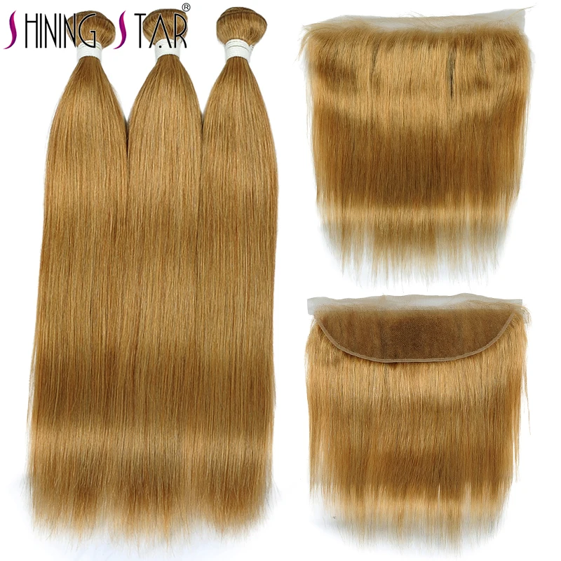 Сияющая Звезда перуанские человеческие волосы пучки с фронтальной #27 блонд