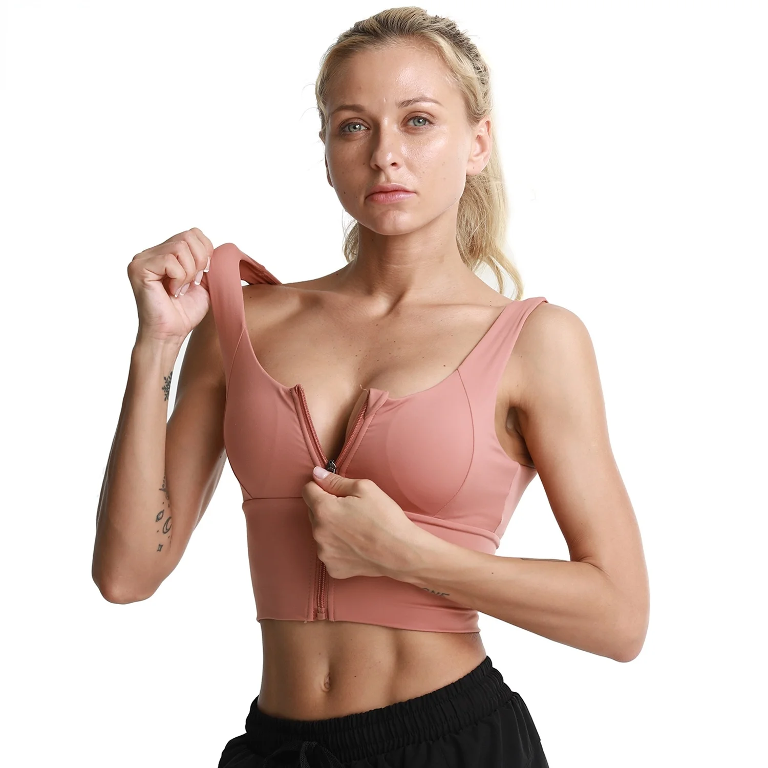 

Sports Bra Cropped High Impact Support Zipper Crop Top Women Gym Underwear Running Workout Fitness Tank Top Yoga Vest