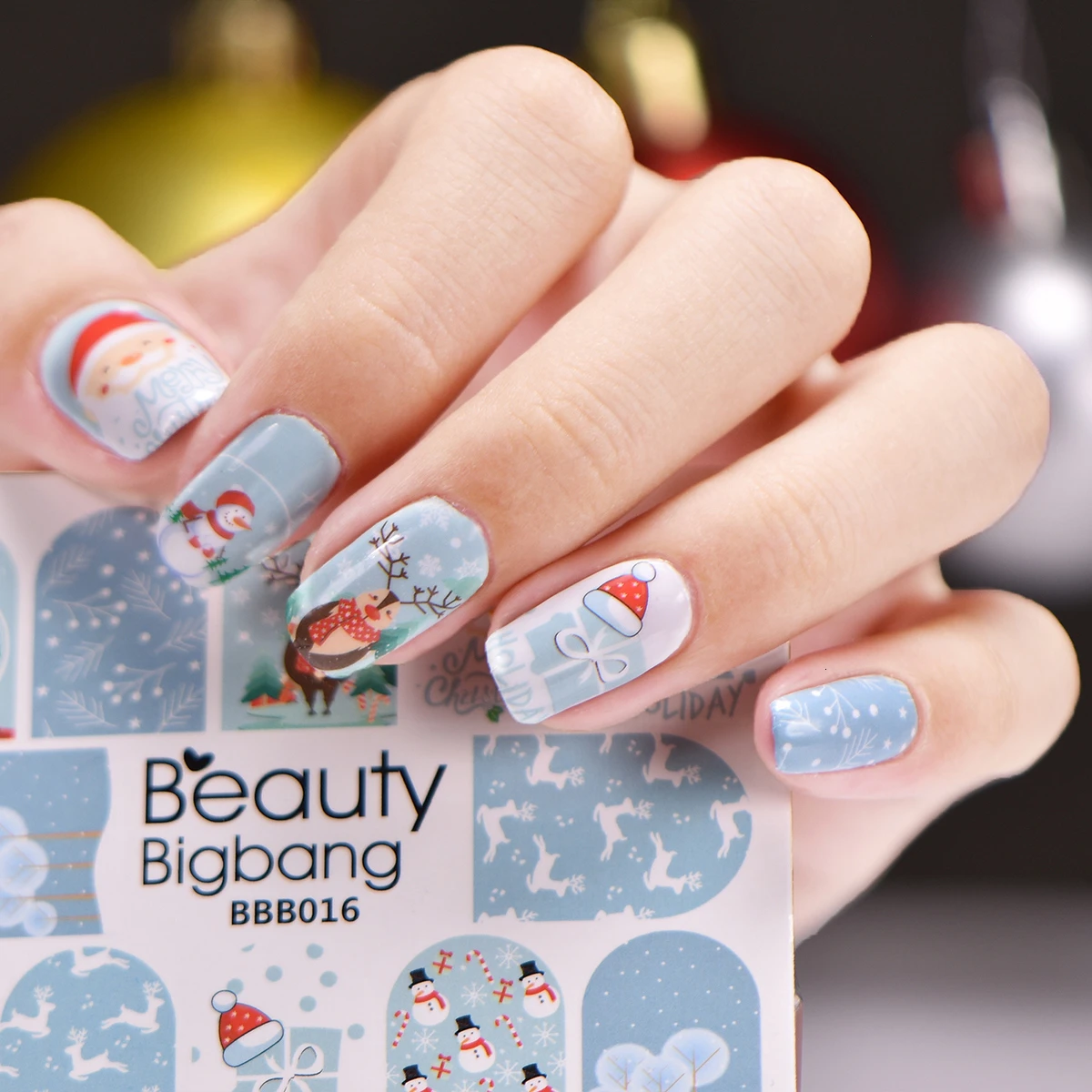 BEAUTYBIGBANG 1 лист Рождественская наклейка для ногтей снежинка Санта полоски Полные