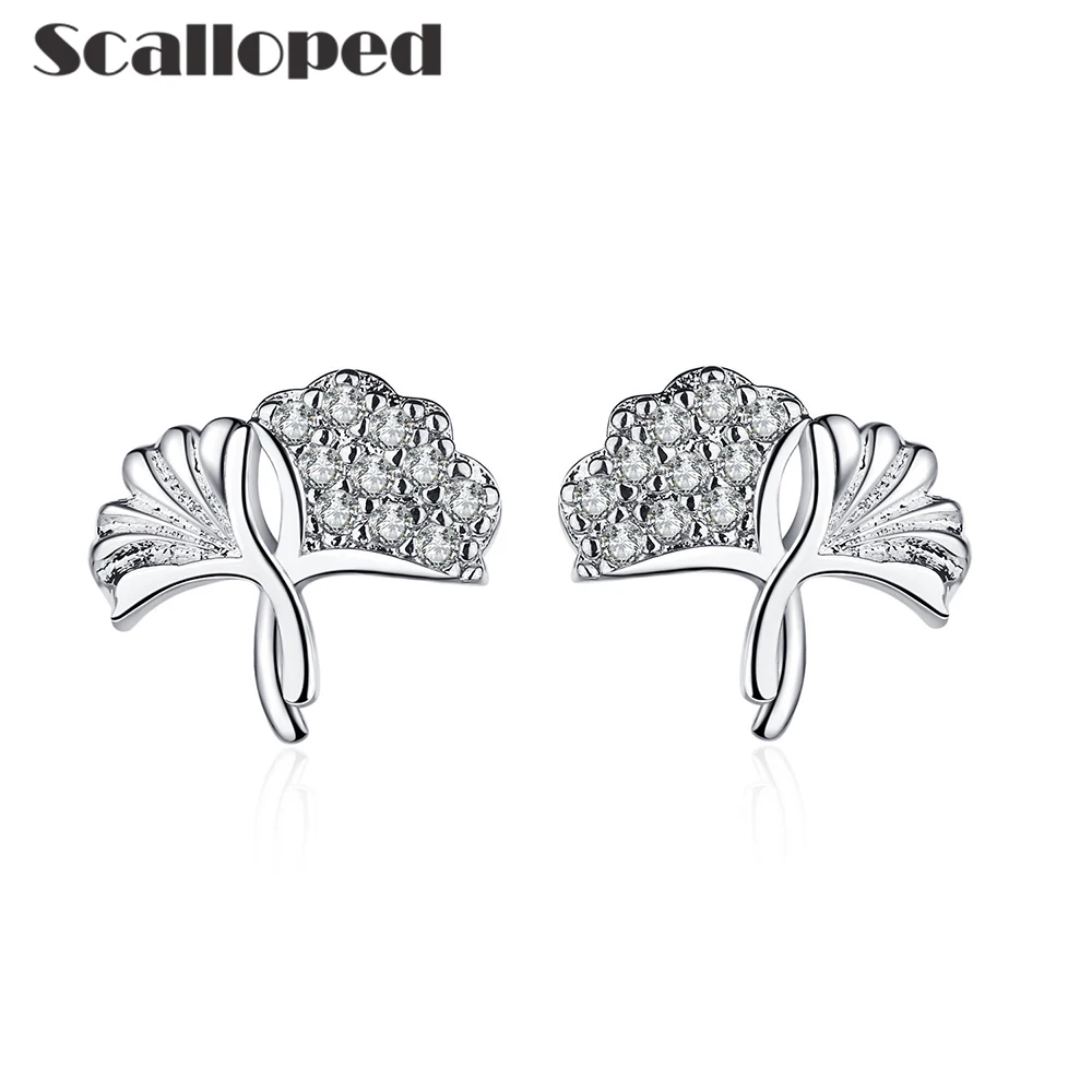

SCALLOPED Simple Ginkgo Biloba Stud Earrings For Women 2021 New Exquisite Small Petals Temperament Jewelry Couple Birthday Gift