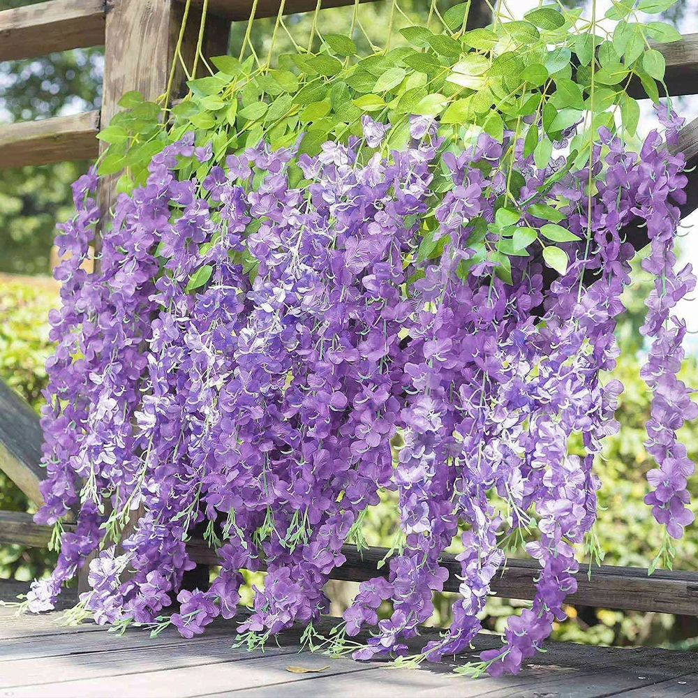 

12 Pcs Wisteria Artificial Flower Silk Vine Garland Hanging for Wedding Party Garden Outdoor Greenery Office Wall Decor 113cm