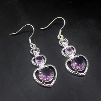 gemstonefactory big promotion single unique 925 silver fashion purple amethyst women ladies gift dangle drop earrings 20213694
