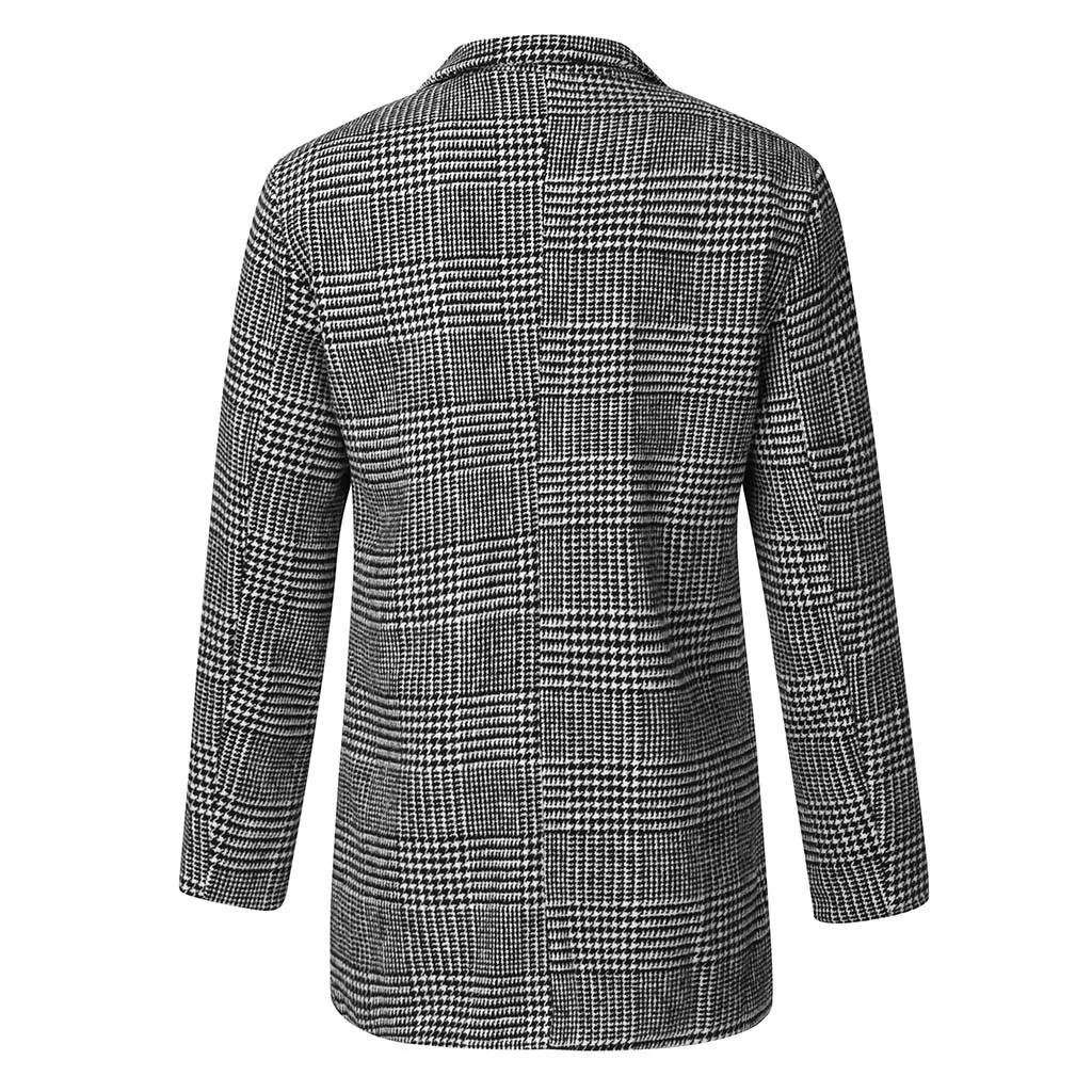 

New Style Men Coat Casual Winter Fashion Special Fabric Hounstooth Gentlemen Long Stand Collar Comfortble Trench Jacket Coat
