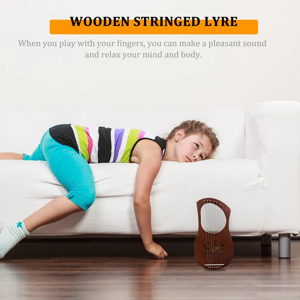 

1 Set Wooden Harp Retro Style Wood 7 Strings Lyre Harp String Instrument