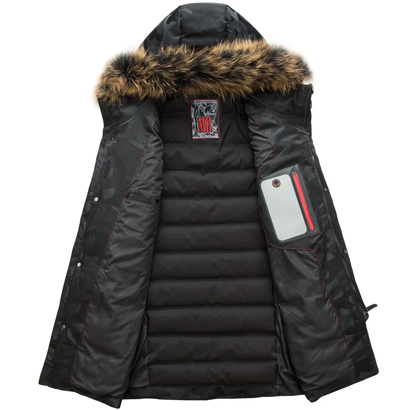 Новинка 2021 зимнее Мужское пальто на утином пуху с натуральным мехом енота капюшоне Мужская теплая парка