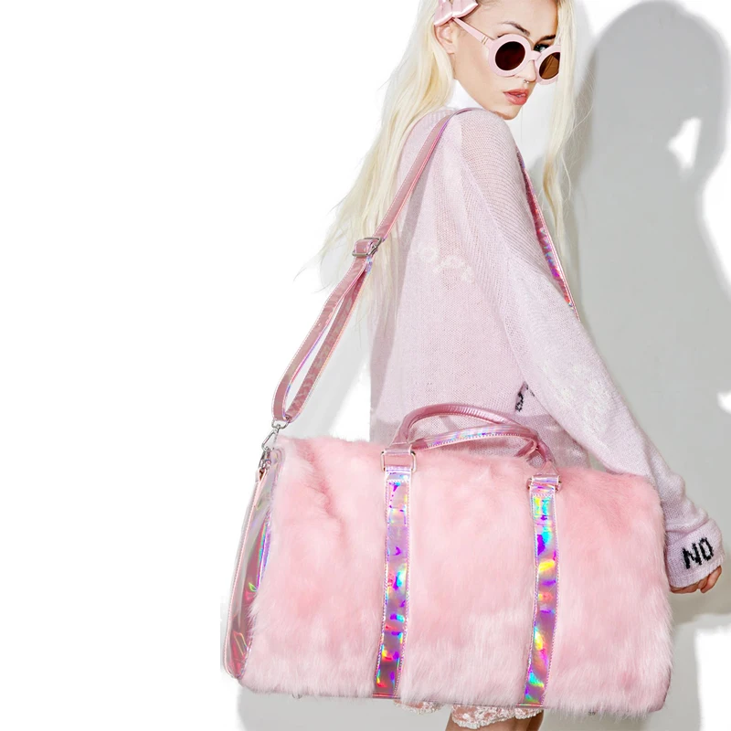 Модные роскошные женские сумки тоут плюшевые розовые милые дорожные для девушек