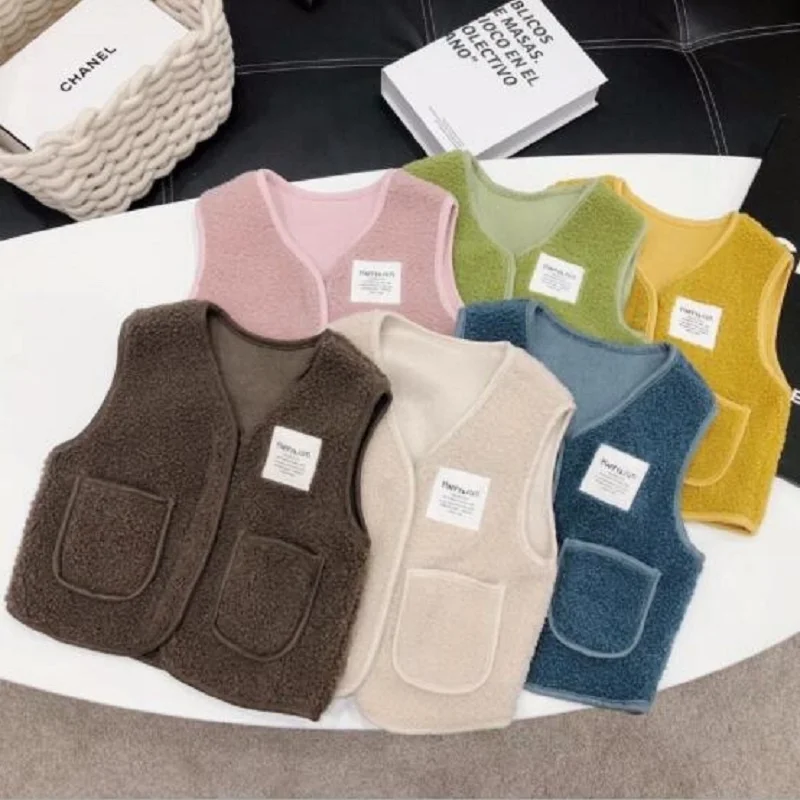 

Autumn Baby Warm Sleeveless Zipper Vest Baby Boys Cotton Vest Outerwear Children Clothing Kids Girl Candy Color Jackets Vest Top
