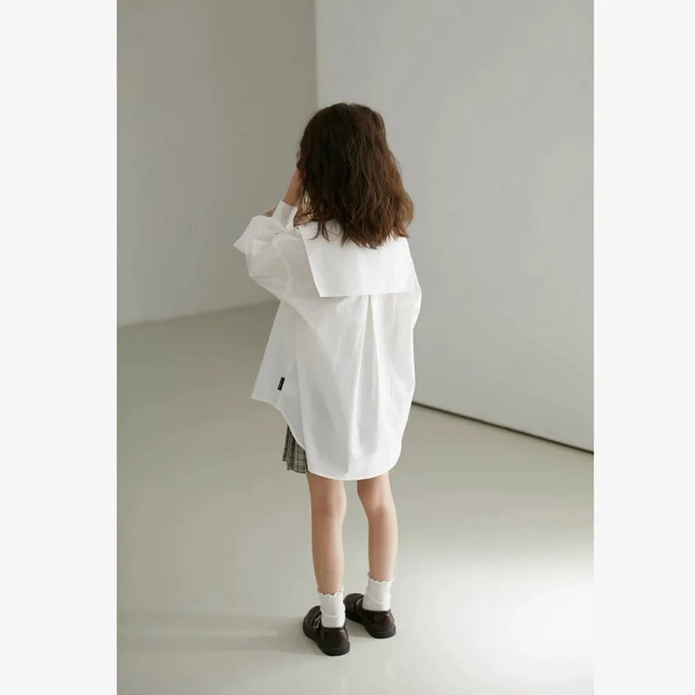 Белая рубашка с длинными рукавами для девочек 4-14 лет Детская свободная