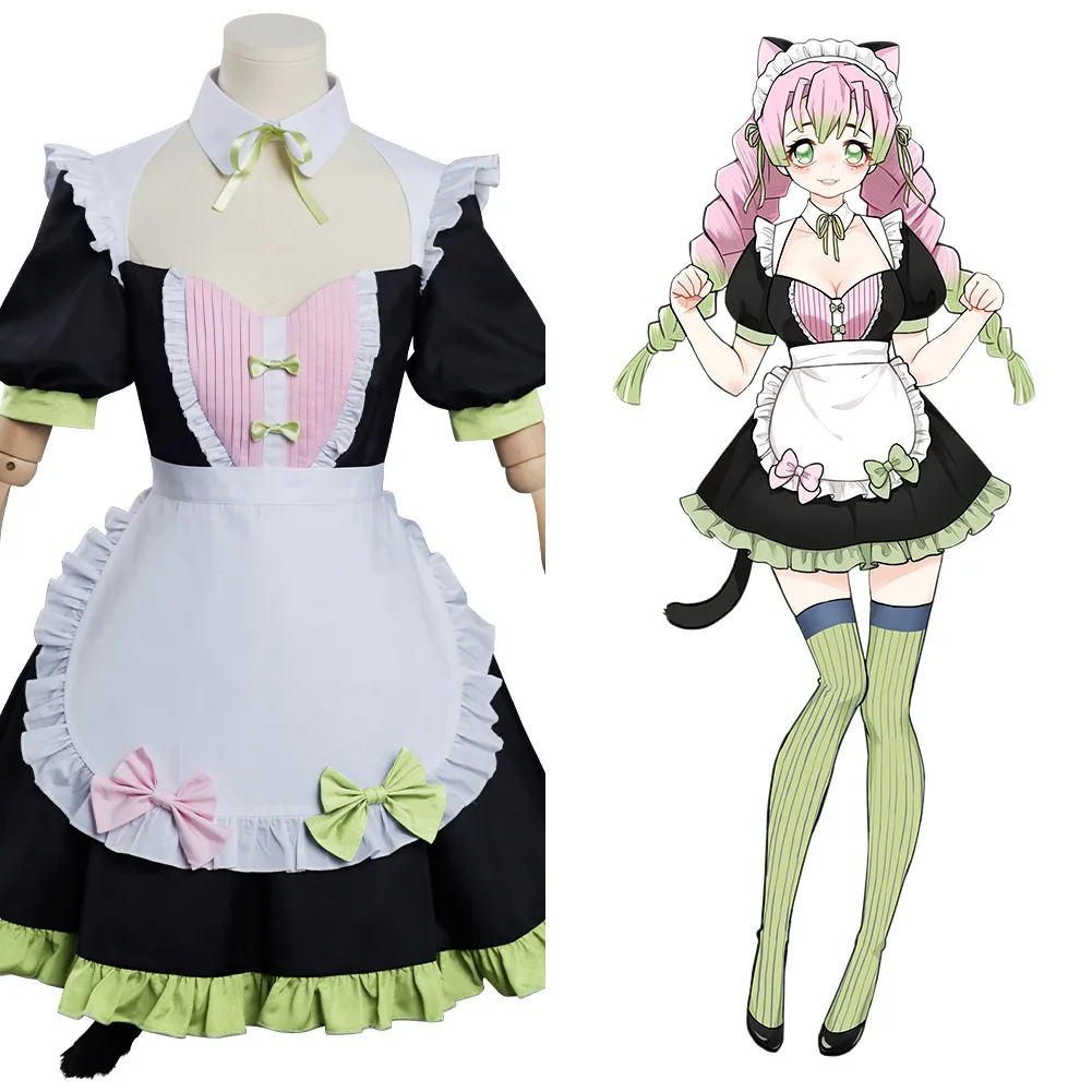 

Anime Demon Slayer Kanroji Mitsuri Cosplay Costume Cat Ear Maid Lolita Dress Kimono Outfits Halloween Carnival Suit