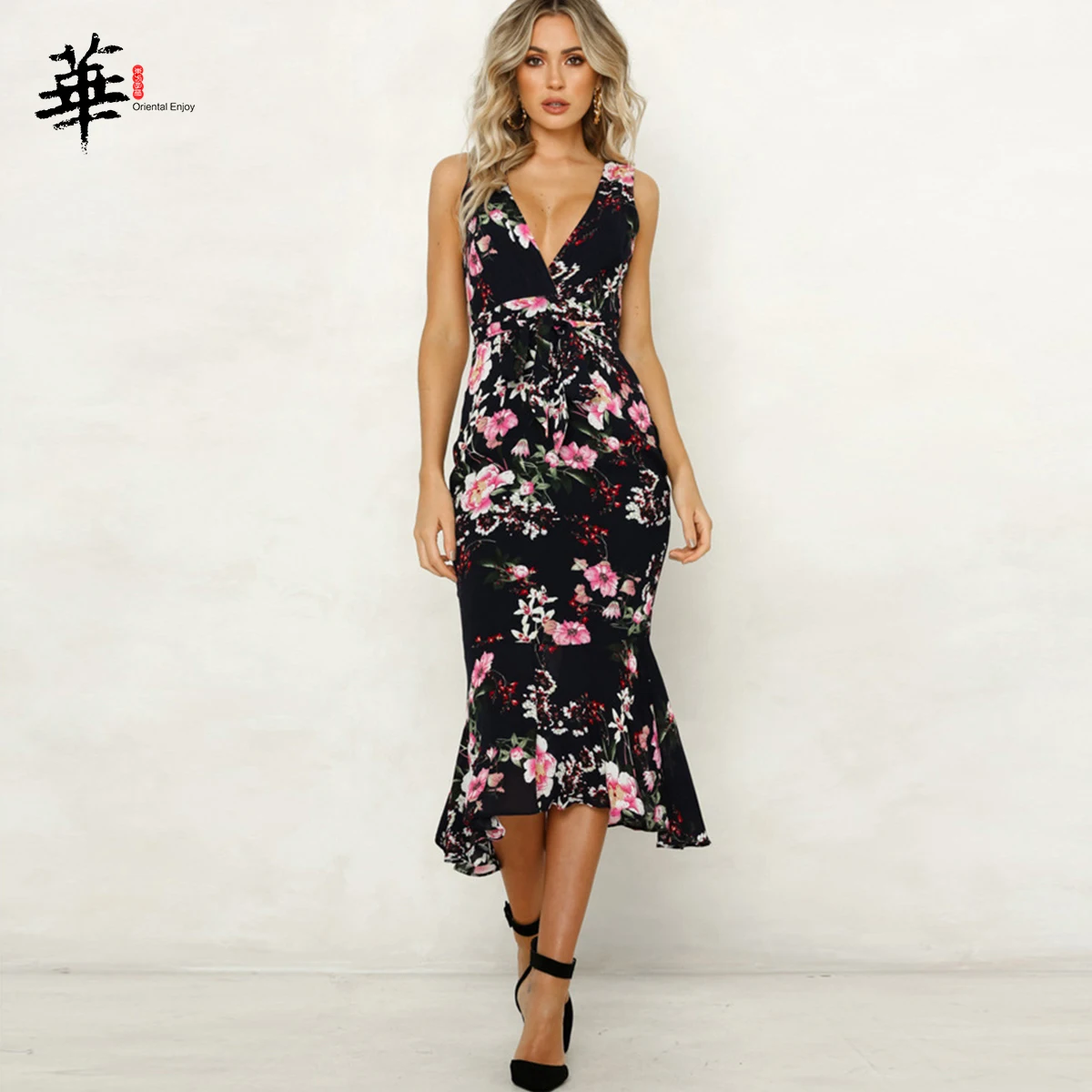 Платье женское с цветочным принтом повседневное длинное пляжное в стиле бохо без