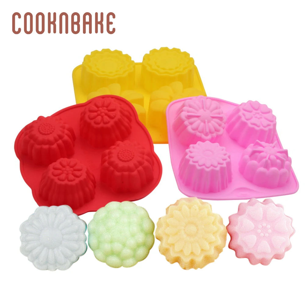 COOKNBAKE Цветочная силиконовая форма для мыла ручной работы из смолы 4 отверстия