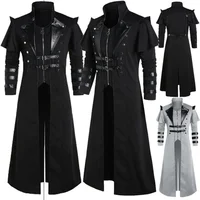 Vintage Long Jacket Black Men's Clothing Steampunk Punk Jacket Men Oversize Retro Medieval Warrior Knight Overcoat Male Coat