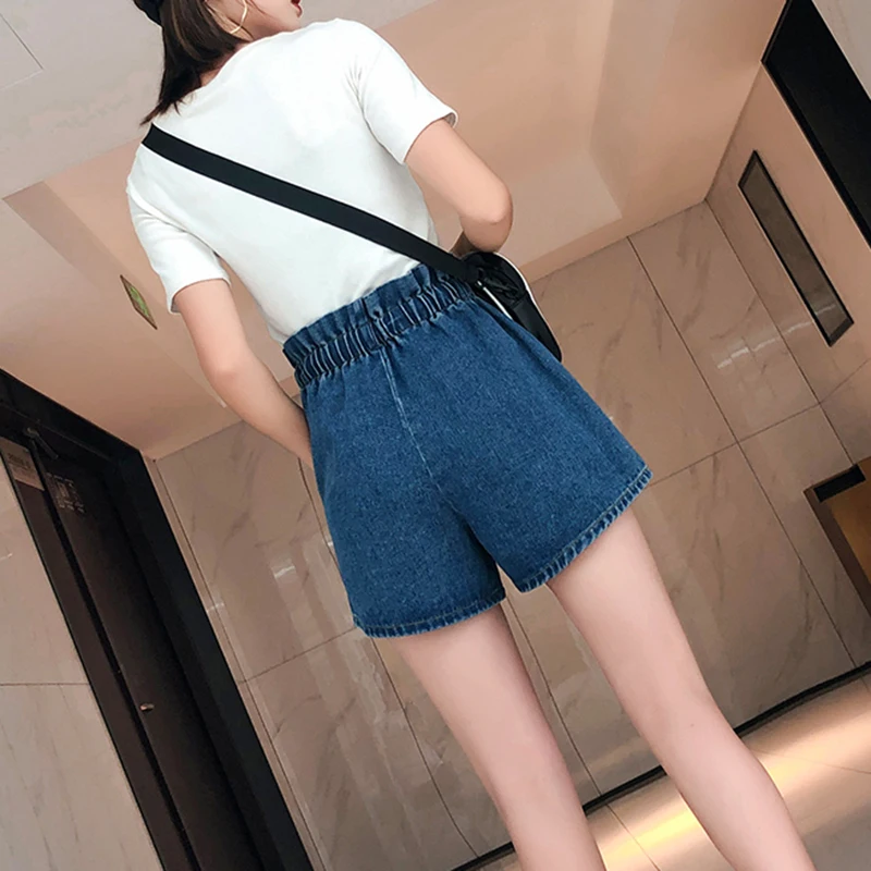 Синий размера плюс женские джинсовые шорты 2020 повседневное эластичные штаны с