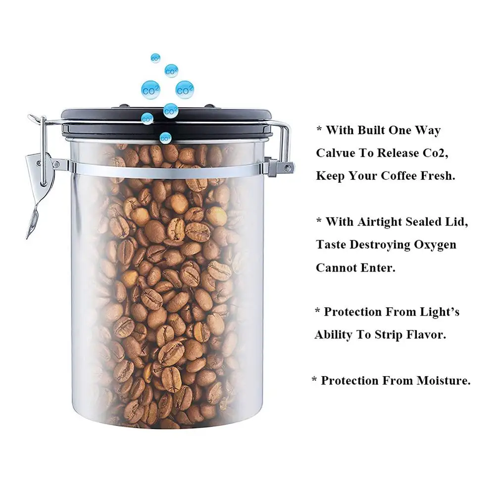 1.8L нержавеющая сталь контейнер для кофе канистра герметичная кофейная банка с
