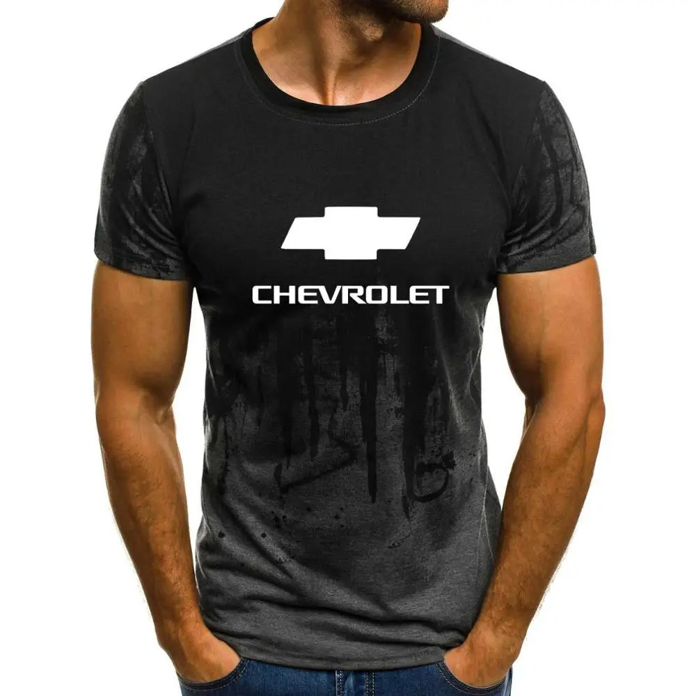 

Mens Short Sleeve Chevrolet Car Logo Mens T-shirt Summer casual Cotton Gradient T shirts Fashion Hip Hop Harajuku Male Brand Tee