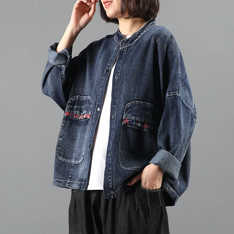 Куртка женская осенняя в клетку с карманами европейском стиле | Женская одежда