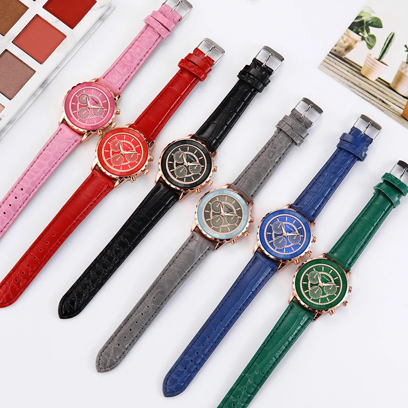 

Three Eye Women Watch Casual Business Fashion Quartz Leather Strap Band WristWatch Female Clocks For Men Relogio Masculino