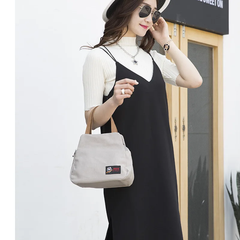 Fashion Women Shoulder Bag Canvas Shopping Bags Multifunction Portable Female Handbag Large Capacity Messenger Bag Durable Solid