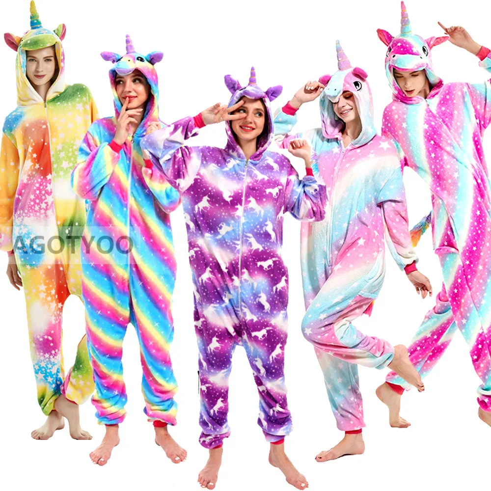 Animal Stitch Unicorn Onesies Adults Teenagers Women Men Pajamas Funny Flannel Warm Soft Overall Onepiece Night Home Jumpsuit |