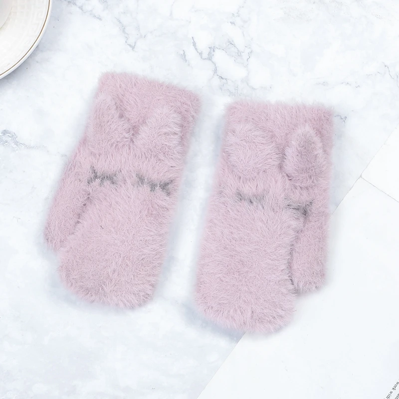 Children Girl Winter Mittens Gloves 5-10 Years Plus Velvet Furry Kid Cute Rabbit Keep Warm Soft | Детская одежда и обувь