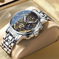 2021 new fashion mens watch stainless steel top brand luxury waterproof sports chronograph quartz mens relogio masculino