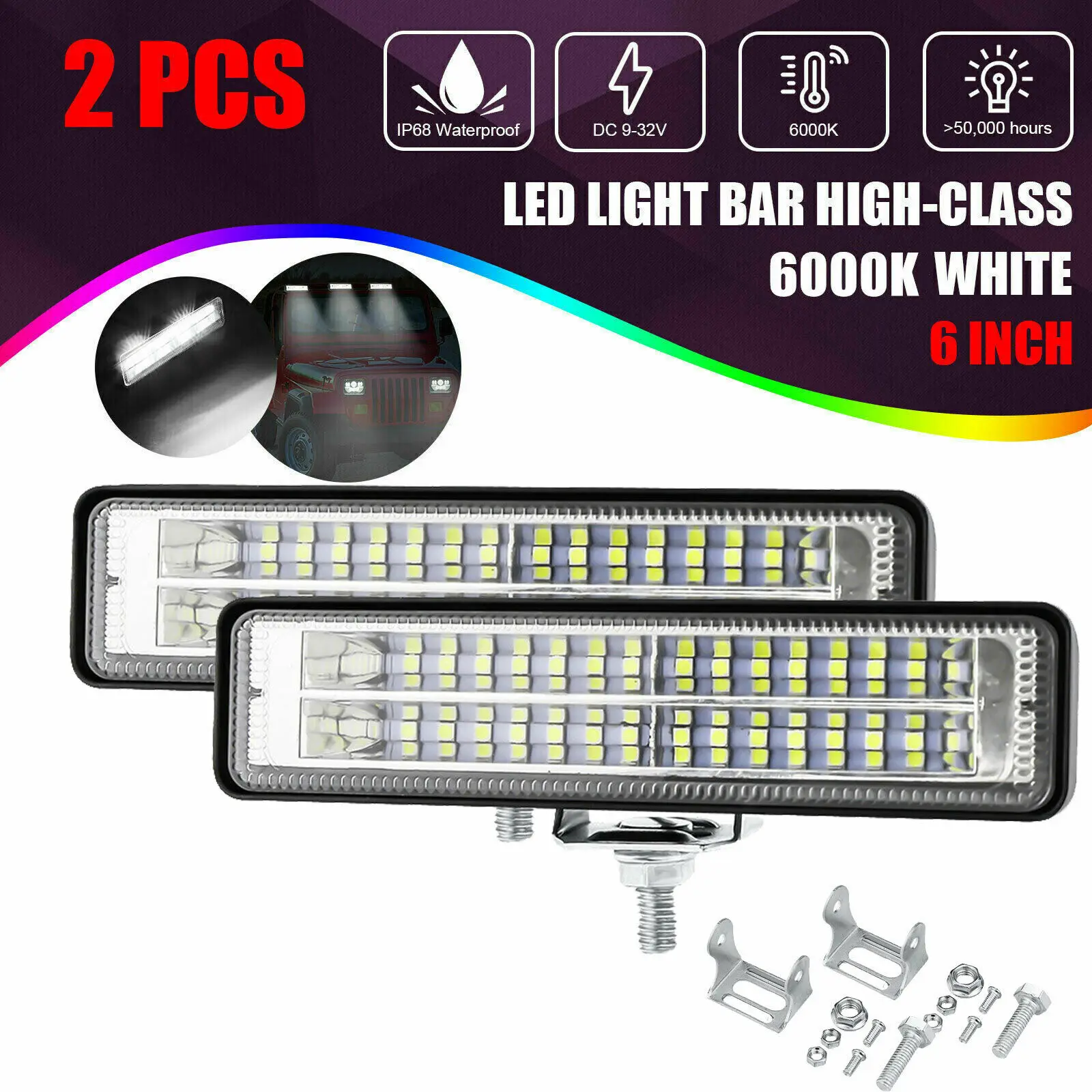 

2x6 дюймов 84 Вт 6000K светодиодная фара рабочего света, прожекторная фара, противотуманная фара для внедорожника, грузовика, кроссовера, вездех...