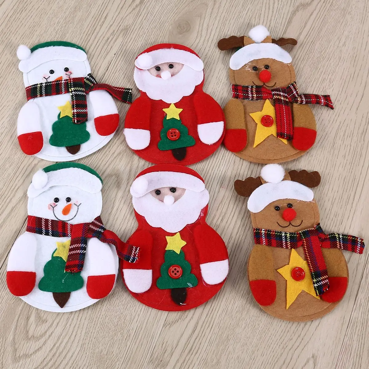 

6pcs Kitchen Suit Silverware Holders Pockets Knifes Forks Bag Snowman Santa Claus Elk Christmas Party Decoration