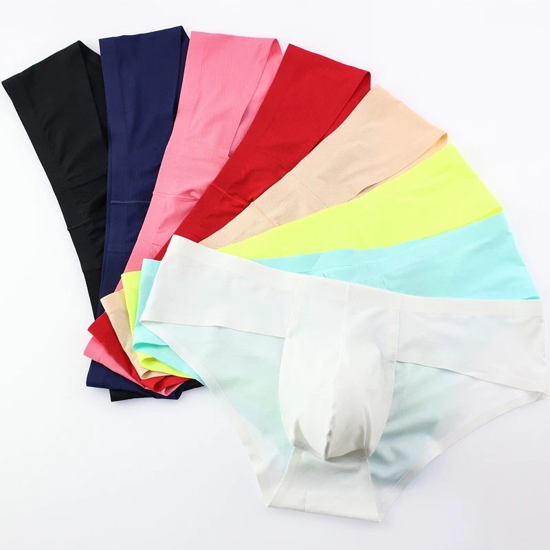 

New Mens Elastic Seamless Briefs Shorts Underwear Ultra-Thin Breathable Briefs Ice Silk Seamless Low Waist Soft Underpants