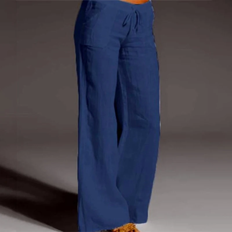

Women's Cotton Linen Pants High Waisted Harem Loose Soft Elastic Waist White Summer Pants Blue Casual 2021 Trousers For Female