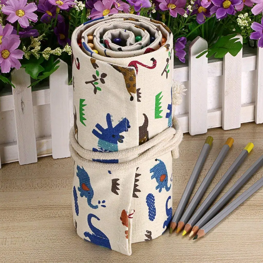 Милый холщовый карандаш ручной работы с мультипликационным рисунком зоопарка