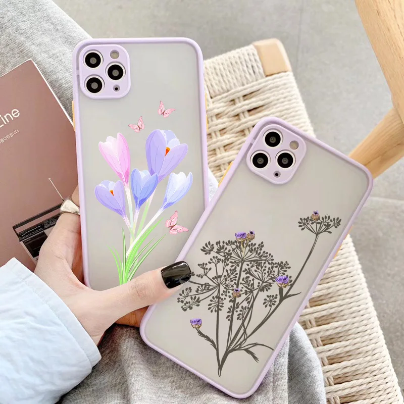 NEW Fashion Pretty Flowers Phone Case For iPhone 12 11 13 Pro Max 7 8 Plus X XR XS Max SE 2020 6 Luxury Color Thick Border Cover