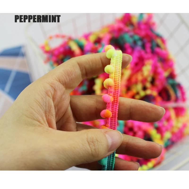 3 ярдов мини неоновый шар отделка кружево с помпонами окрашенный в каплю помпон