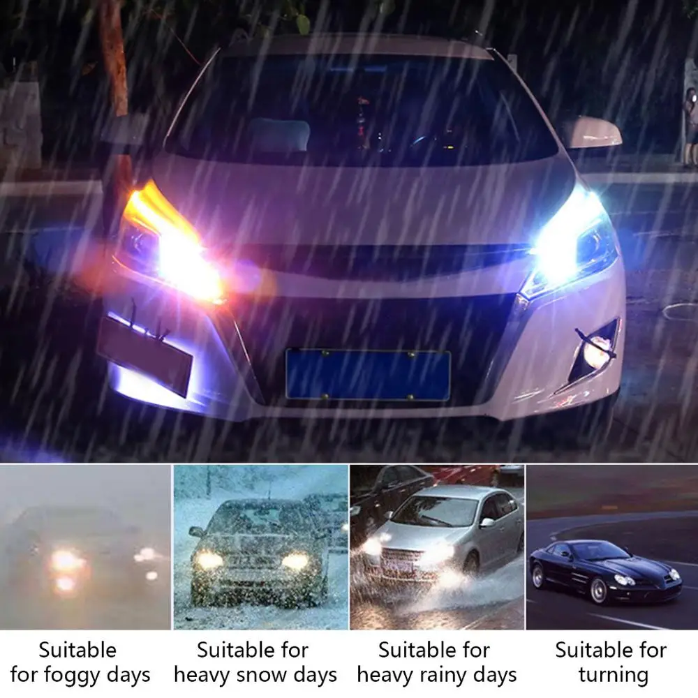 2шт 60 см RGB DRL тонкий Янтарный последовательный гибкий светодиодный для головной