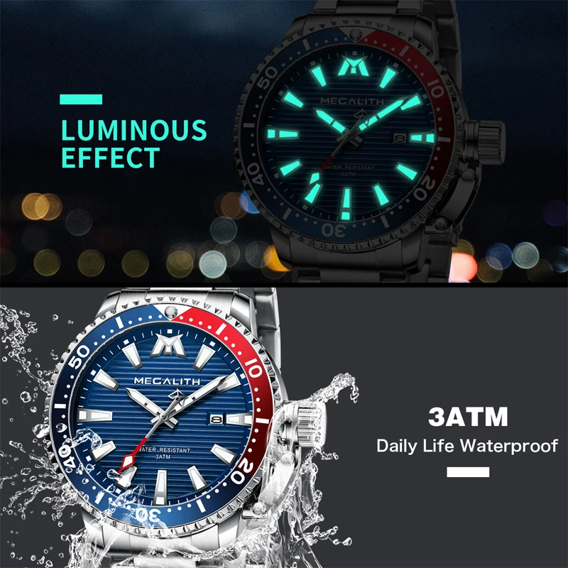 Reloj Hombre 2021 MEGALITH спортивные светящиеся водонепроницаемые кварцевые часы для