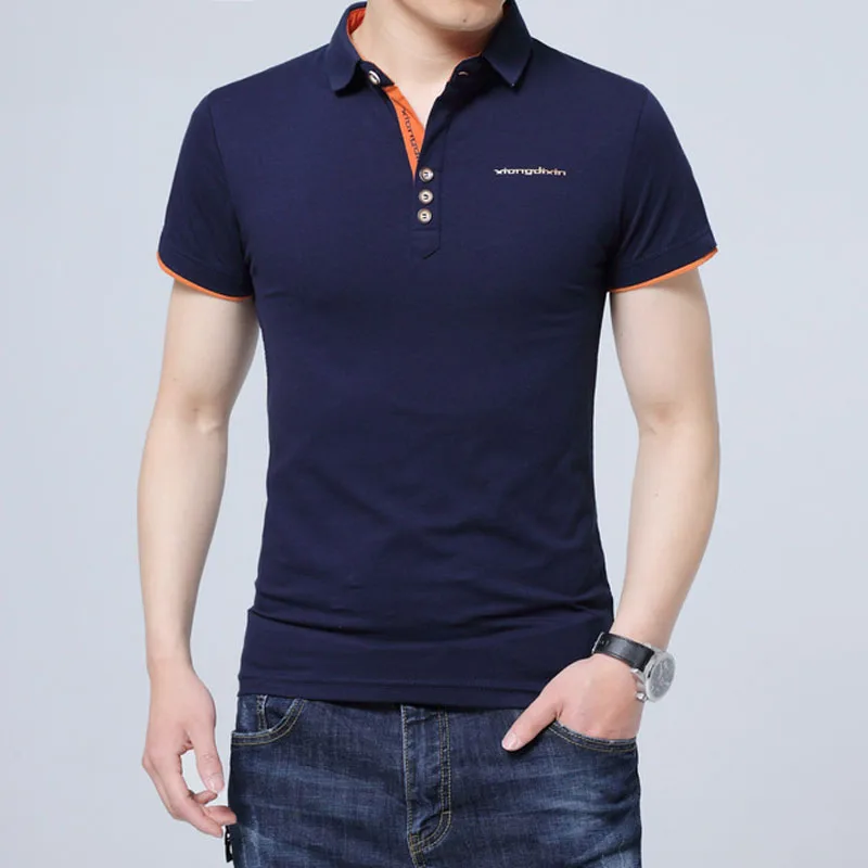 Мужская хлопковая рубашка поло с отложным воротником брендовая полосатая