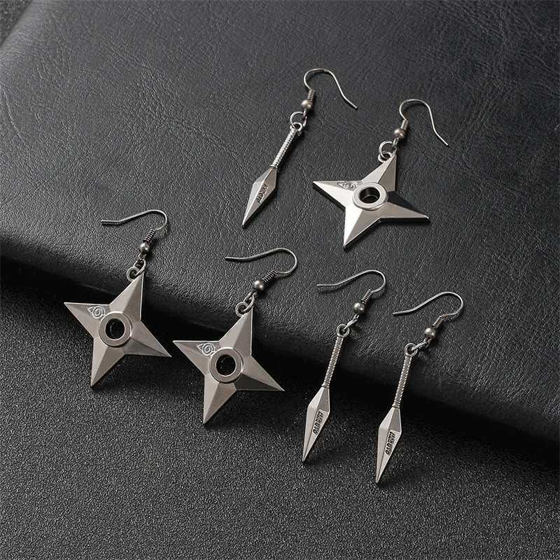 Black Kunai Dart Drop Earrings Shuriken Weapon Konoha Black Japan Ninja Cosplay Itachi Anime Cool Statement Gothic Jewelry