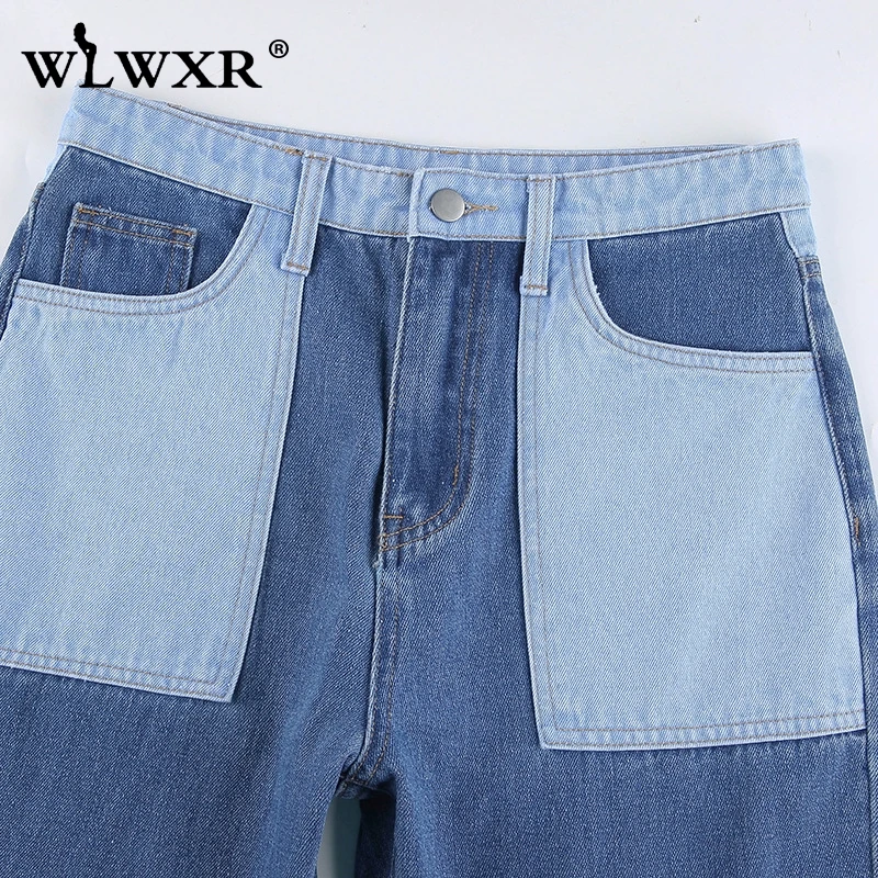 WLWXR уличная мешковатые джинсы Для женщин Высокая Талия Брюки клеш Женские брюки с