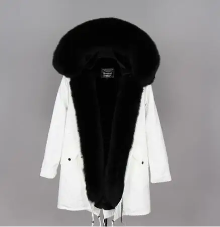 6faux fur liner Натуральная меховая белая хлопковая куртка зимняя женская меховая куртка парка подкладка из натурального кроличьего меха с лисьим меховым воротником с планкой добавляют манжеты - Цвет: 6faux fur liner